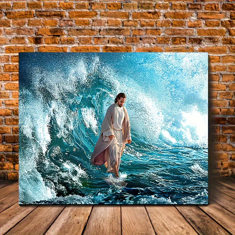 Jesus Walking on Water Wall Art Jesus Christ Posters Bible Verse Story Prints Christian Canvas Pictures Religion Painting Son of God Home Wall Decor for Church Living Room Bedroom Has framed