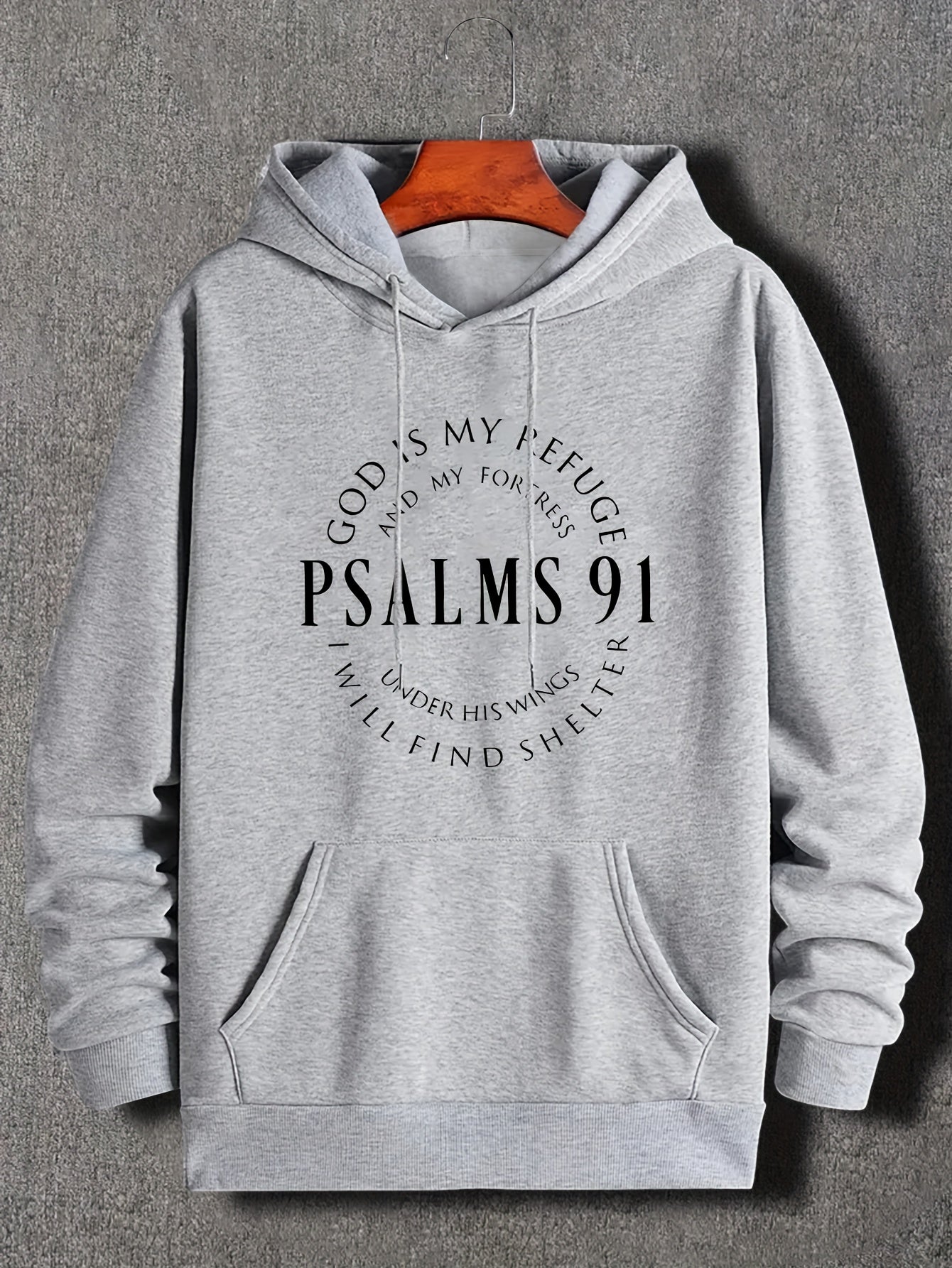 Mens PSALMS 91 Graphic Hoodie - Loose & Cozy with Kangaroo Pocket - Trendy Drawstring Pullover for Autumn Winter - Durable & Stylish Warmth