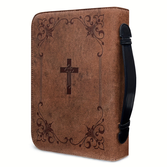 Bible Cover - Portable Book Bag With Zipper Pocket Church Bible Protector (God Loves You, Emmanuel) -PU Leather Material