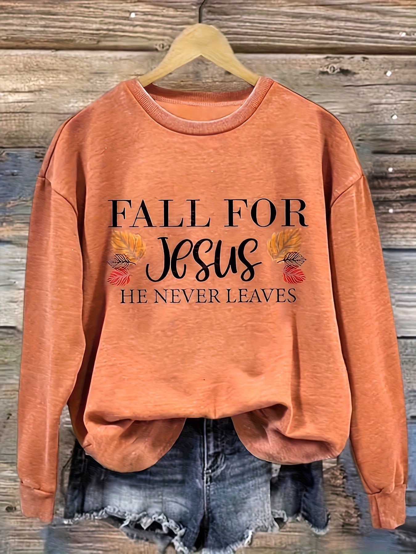 For Fall Jesus Letter Print Sweatshirt, Casual Long Sleeve Crew Neck Sweatshirt, Women's Clothing