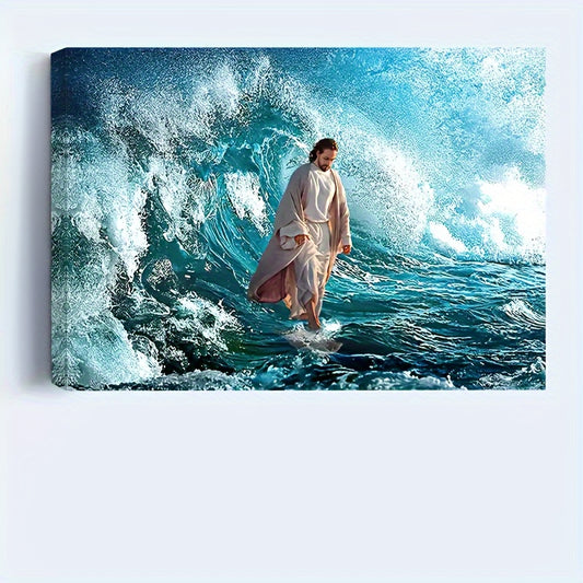 Jesus Walking on Water Wall Art Jesus Christ Posters Bible Verse Story Prints Christian Canvas Pictures Religion Painting Son of God Home Wall Decor for Church Living Room Bedroom Has framed