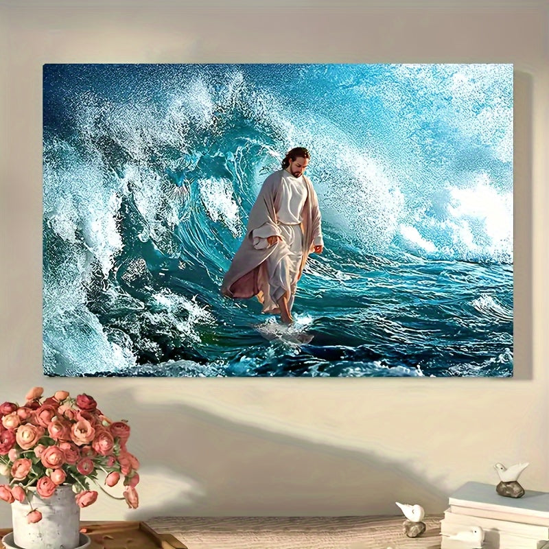 Jesus Walking on Water Wall Art Jesus Christ Posters Bible Verse Story Prints Christian Canvas Pictures Religion Painting Son of God Home Wall Decor for Church Living Room Bedroom Has framed